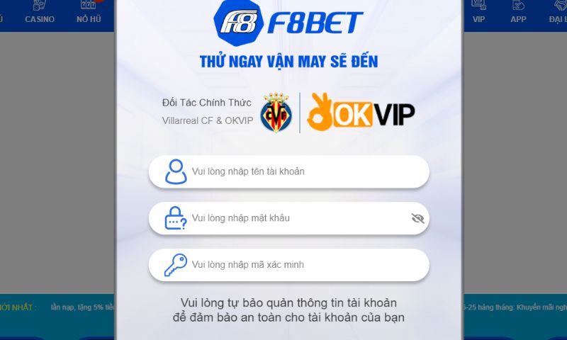 Thao tác đăng nhập f8bet